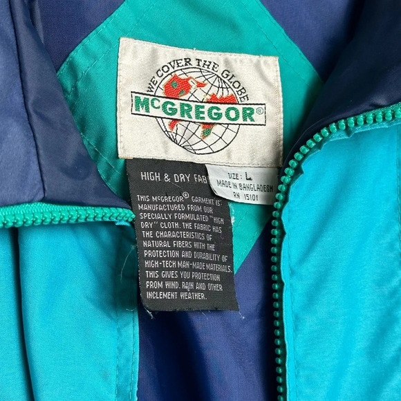 McGregor Vintage Windbreaker Jacket Men's Large 90s Teal High and Dry Athletic - Picture 10 of 10